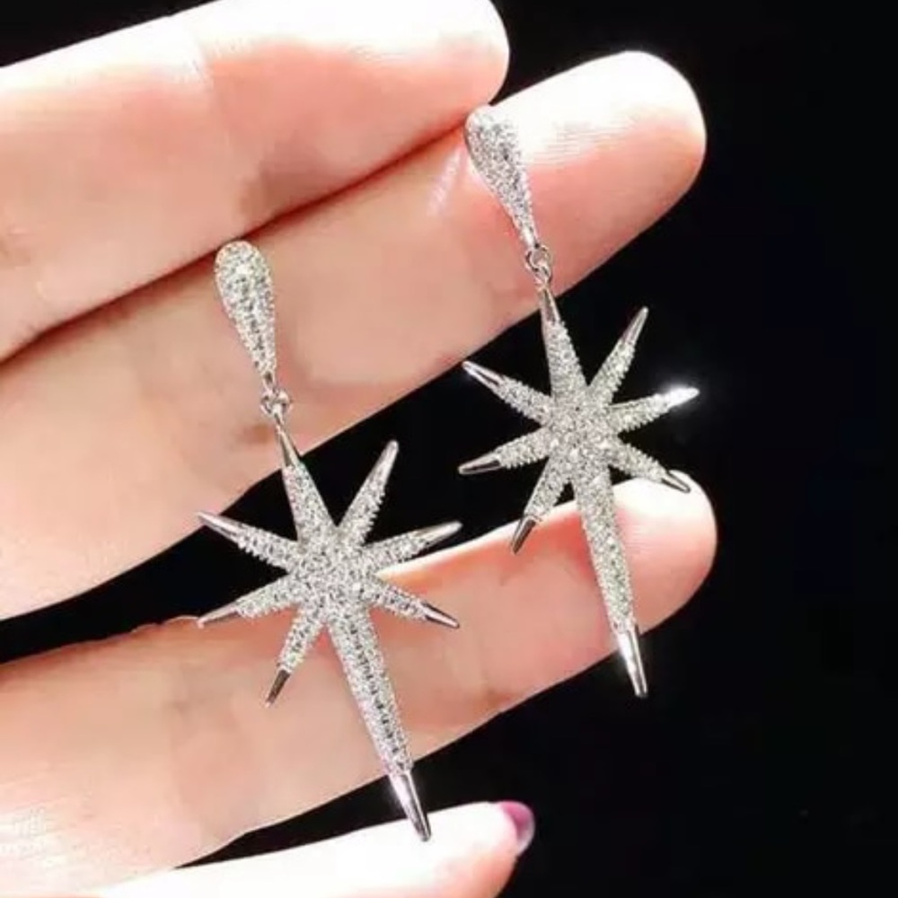 LUXURY STAR 925 STERLING SILVER DIAMOND EARRINGS, NICE EARRINGS, CUTE EARRINGS - Picture 2 of 8